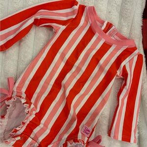 3-6m Ruffle Butts Pink and White Rashguard